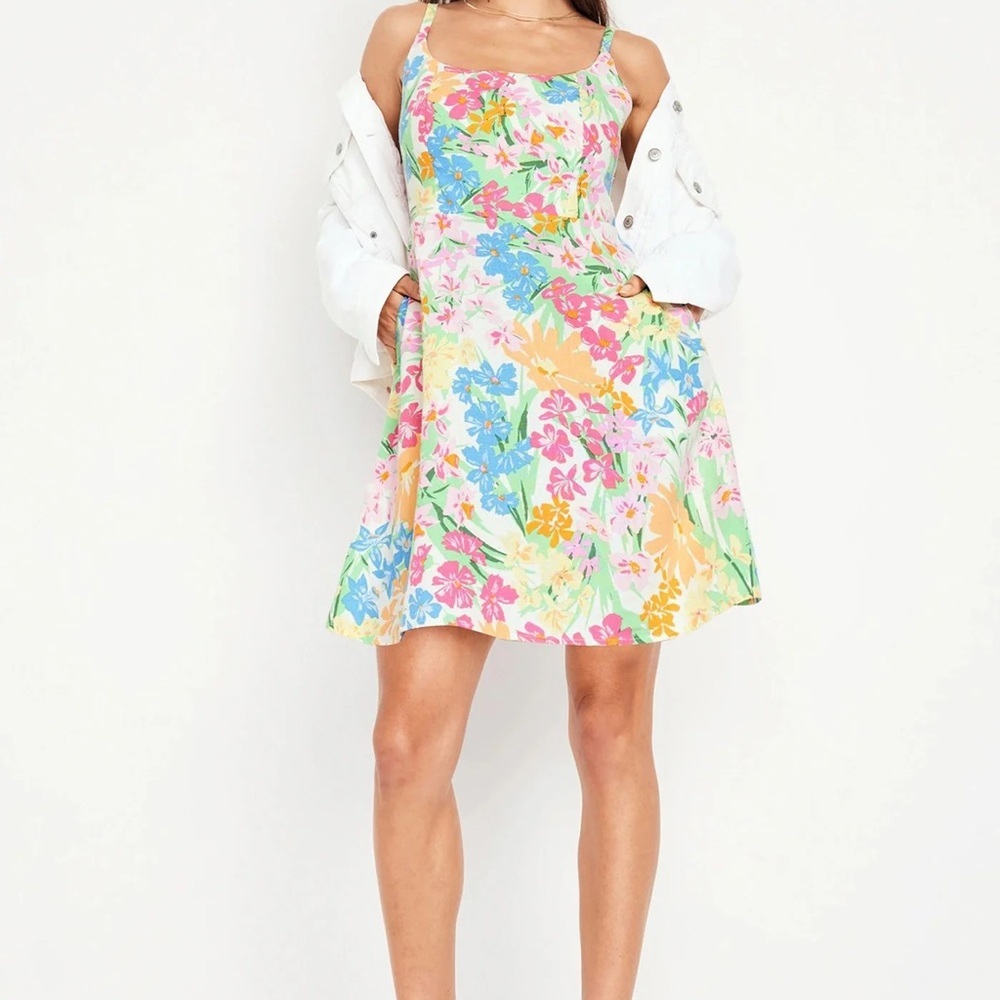 Old Navy floral Mini Sleeveless linen blend with pockets Dress Size X-Large
